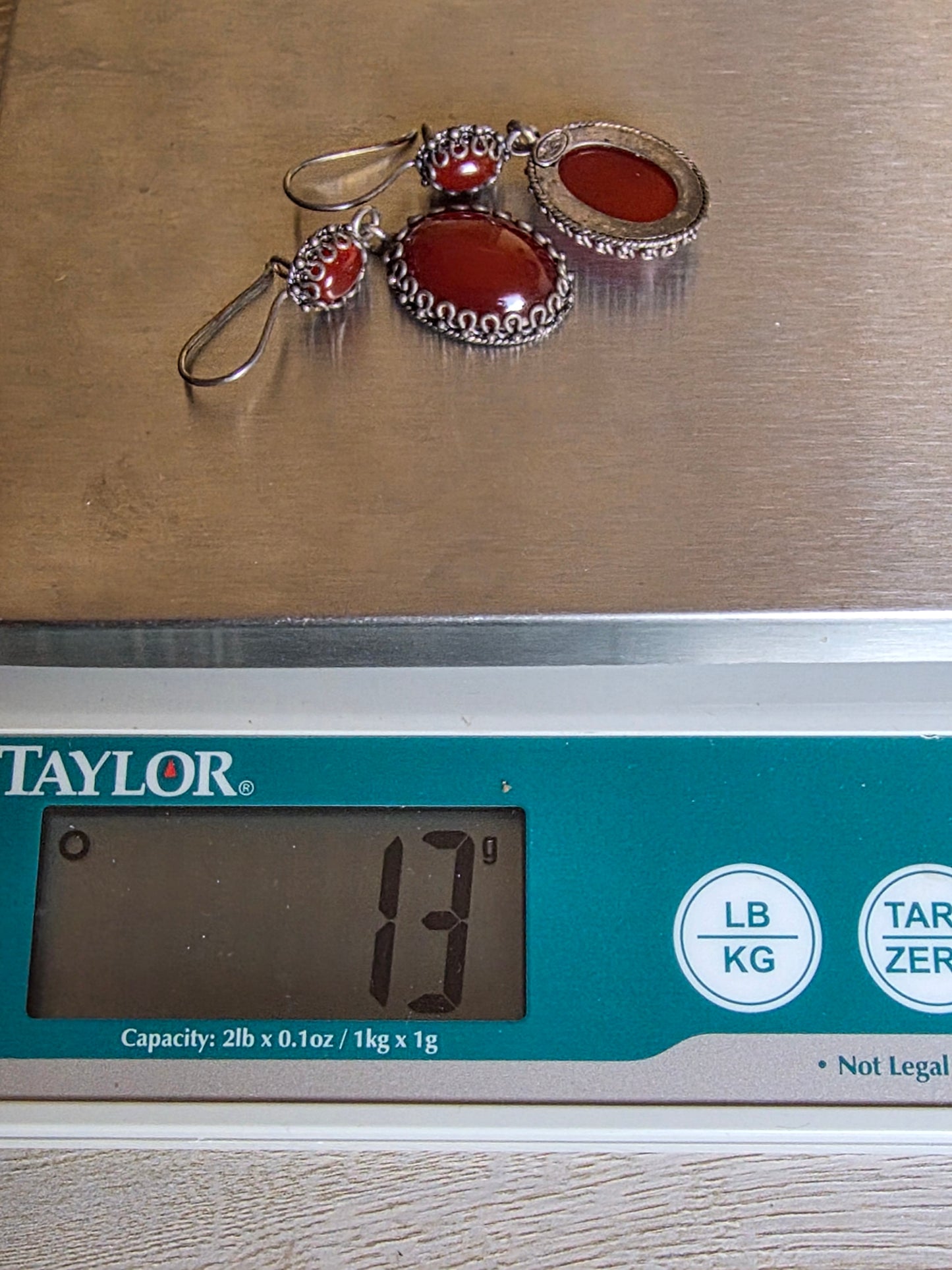 Suarti Bali Signed BA Sterling Silver 925 Carnelian Cabochon Dangle  Earrings