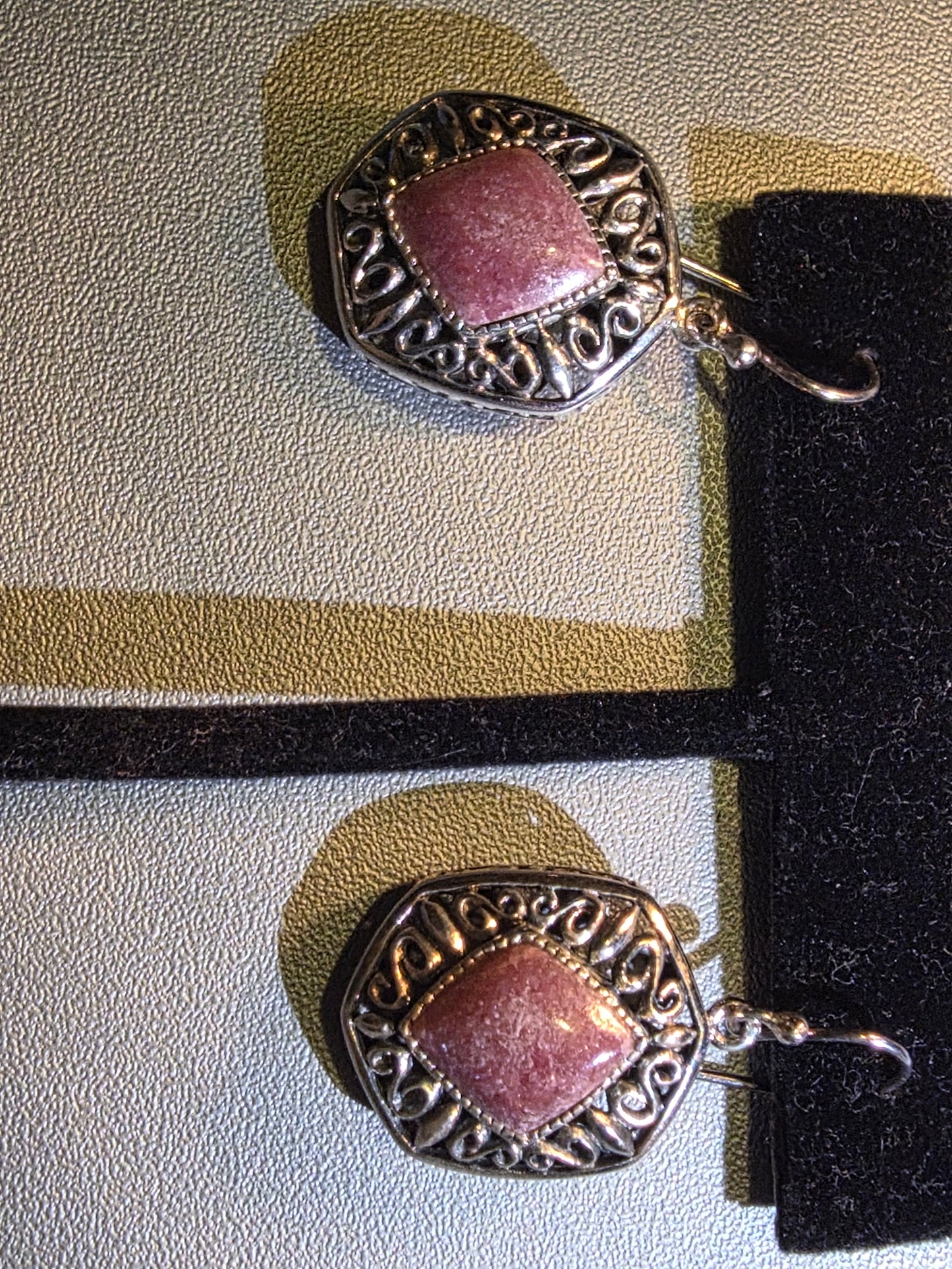 Vintage 925 Rhodochrosite Dangle Earrings Dainty Pink Rhodrochrosite Earrings with Sterling Silver.