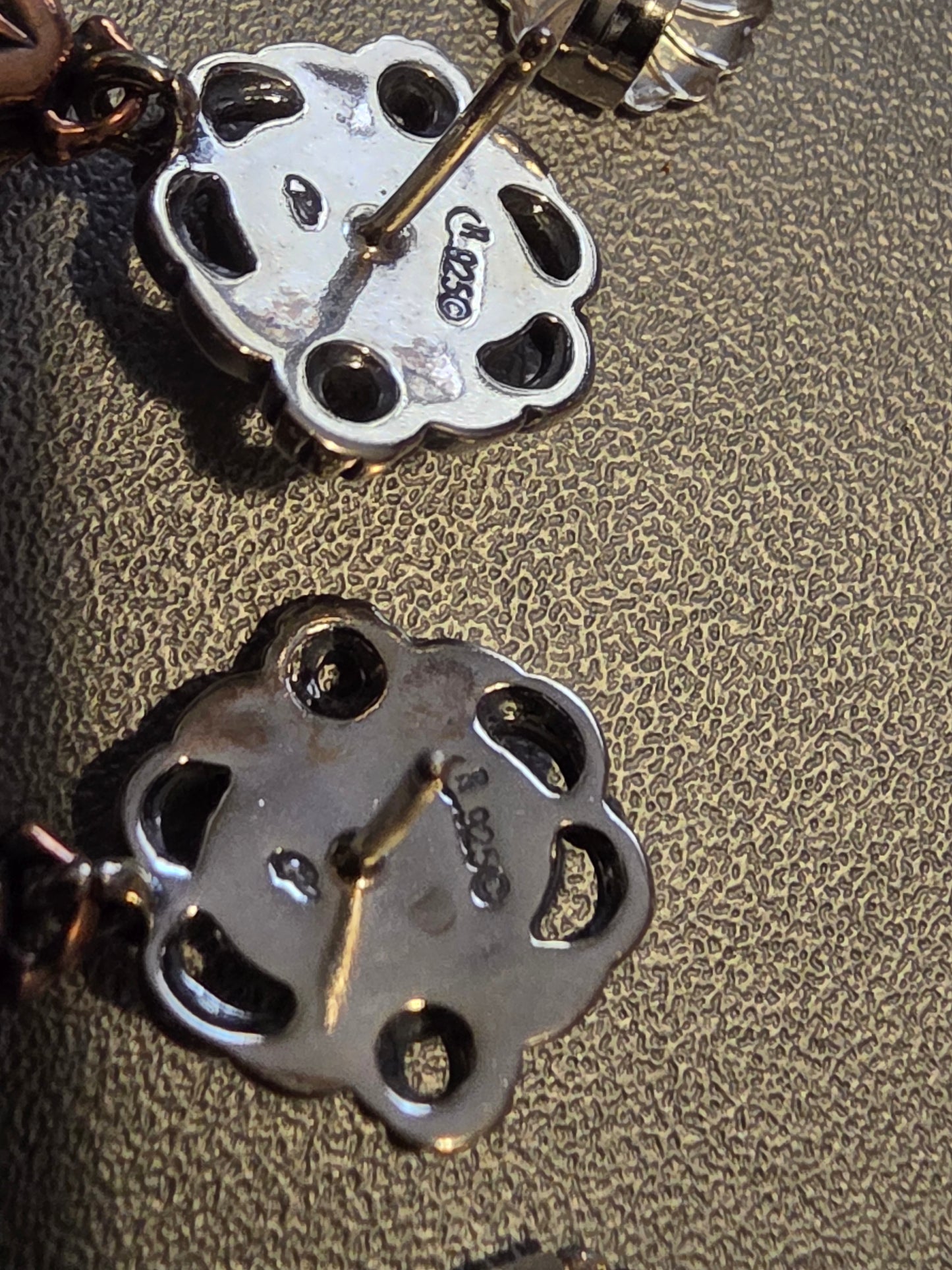 Vintage Carolyn Pollack Relios Oxidized 925 Sterling Silver & Brass Rhodonite Dangle Earrings