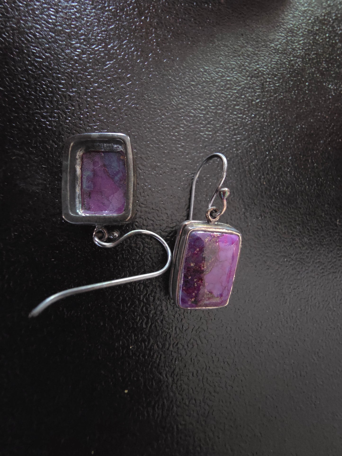 Vintage Sterling Silver Mottled Purple Jasper Pierced Earrings 6.9g 31x12.3mm