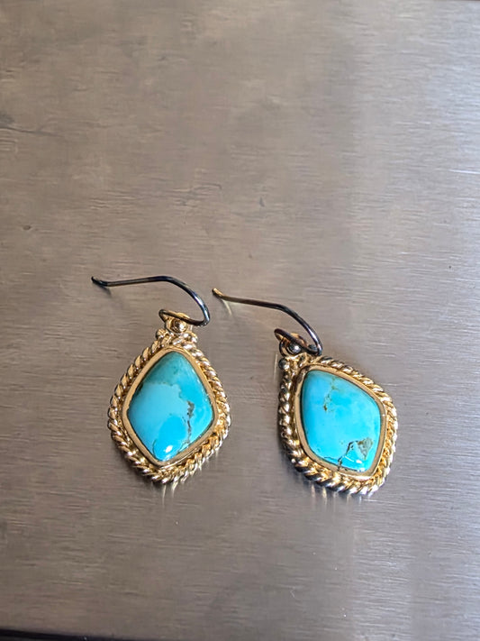 Sterling Silver Turquoise Vintage Earrings Gold Plated 925