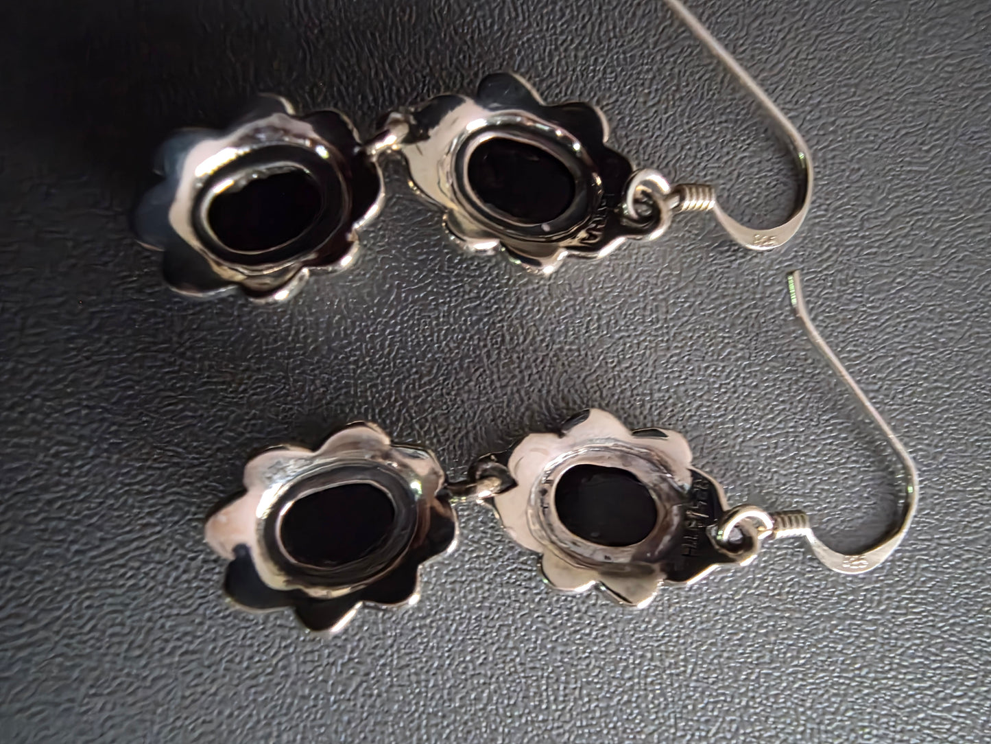 925 Sterling Silver Vintage Real Black Onyx double dangle Earrings