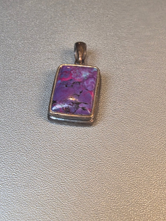 Purple Copper Turquoise Pendant Necklace Sterling Silver Jewelry Rectangle Charm