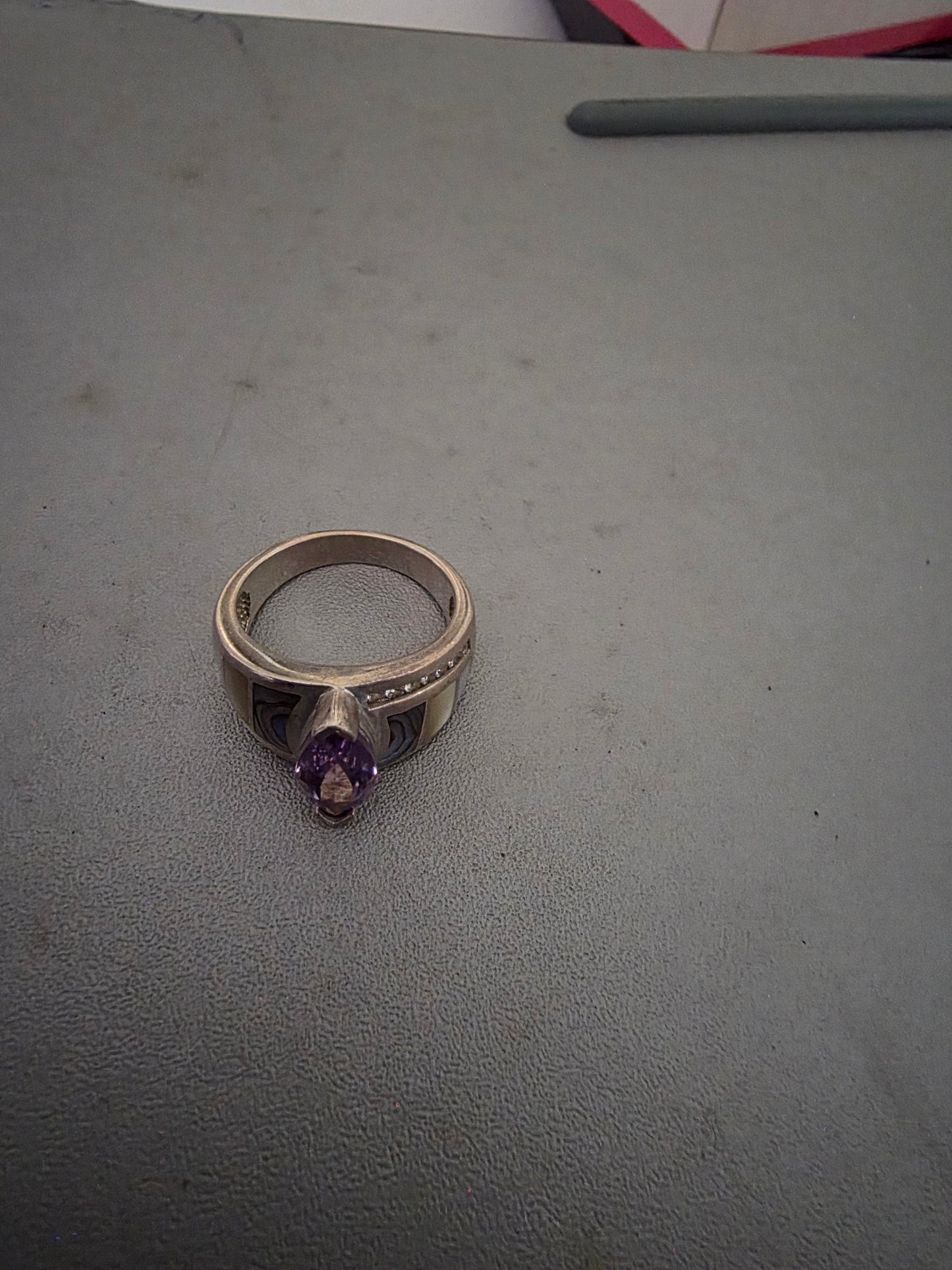 DESIGNER 925 WK WHITNEY KELLY MARGIE AMETHYST ABALONE SHELL TOPAZ STERLING RING