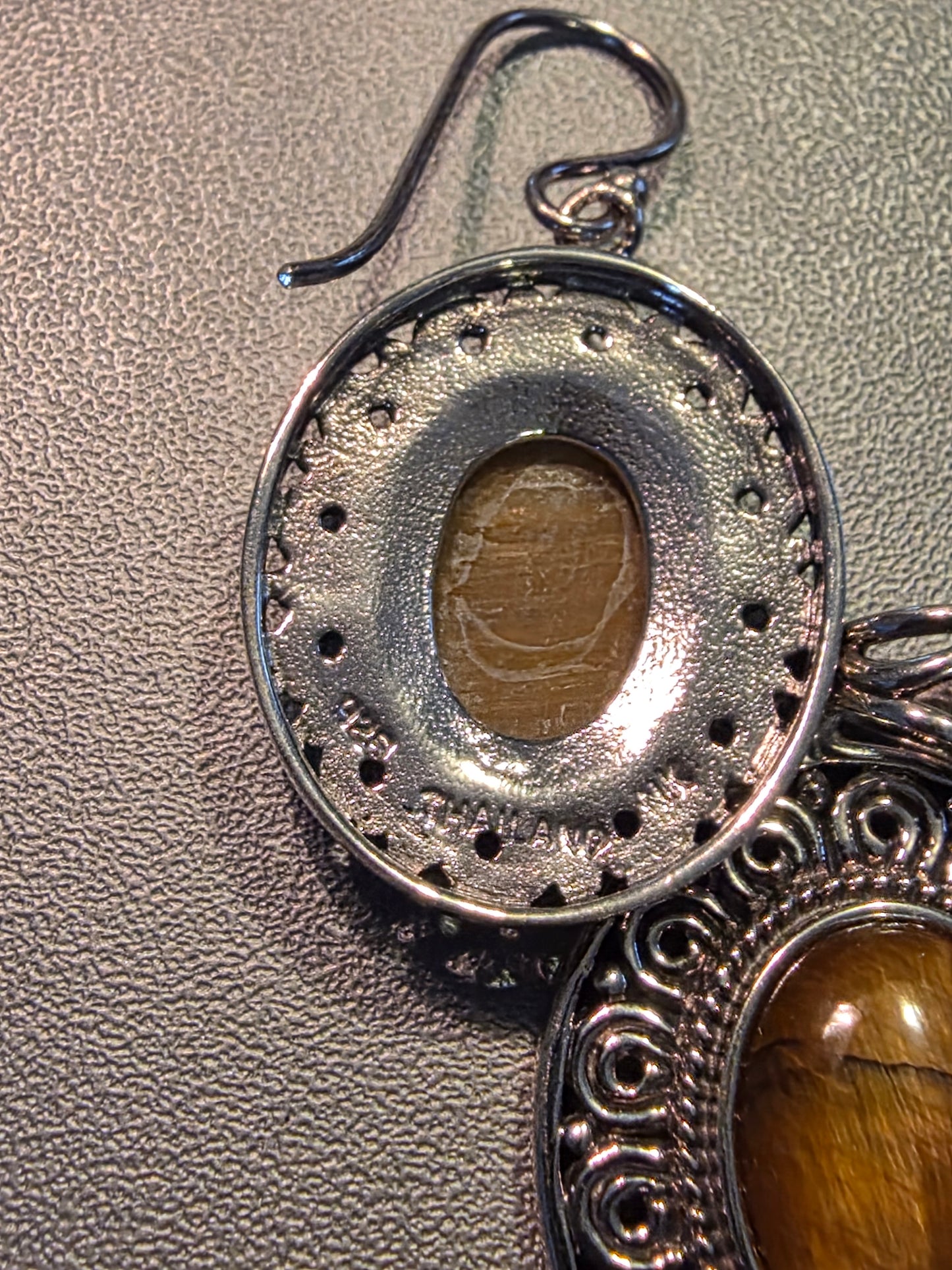 Vintage 925 Tiger Eye Pendant with Earrings Set