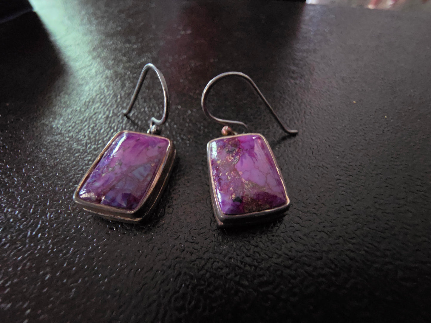 Vintage Sterling Silver Mottled Purple Jasper Pierced Earrings 6.9g 31x12.3mm