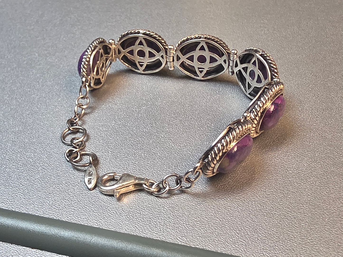 Purple Copper Turquoise Bracelet, 925 Sterling Silver Handmade Bracelet