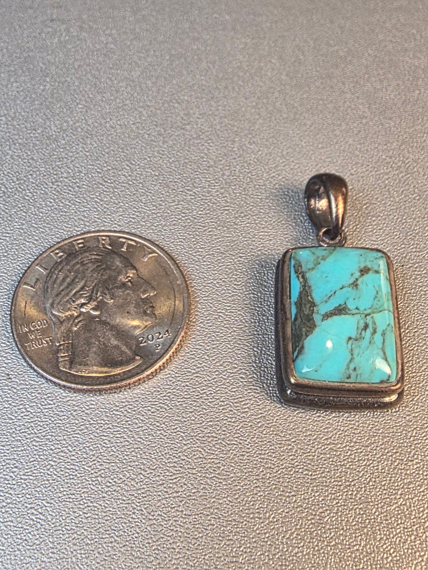 Green Copper Turquoise Pendant Necklace Sterling Silver Jewelry Rectangle Charm