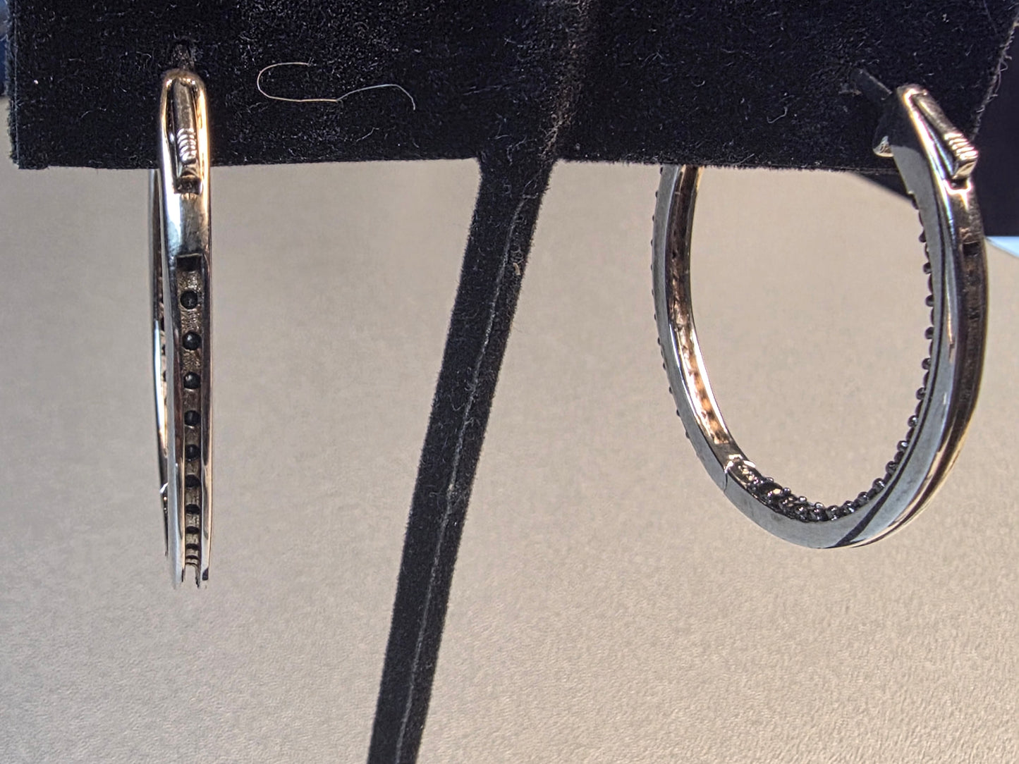 Black Diamond Hoop Earrings Sterling silver Large Hinged Wide Hoop Earrings