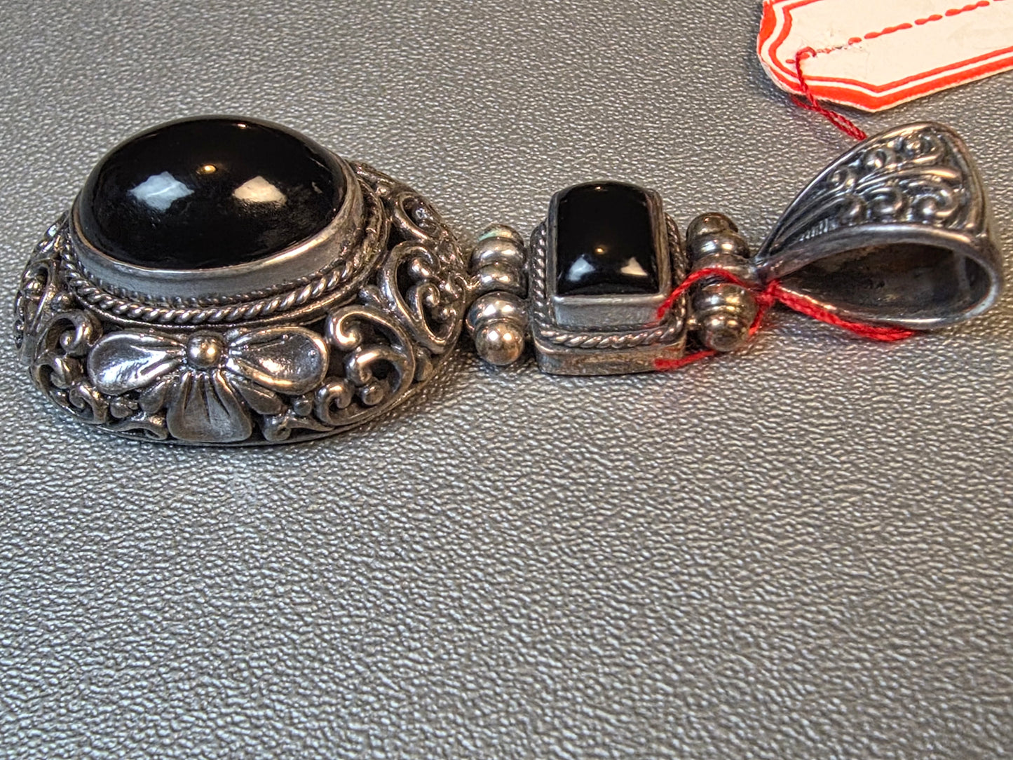 Black Onyx Two Stone Ornate Hinged 925 Sterling Silver Pendant
