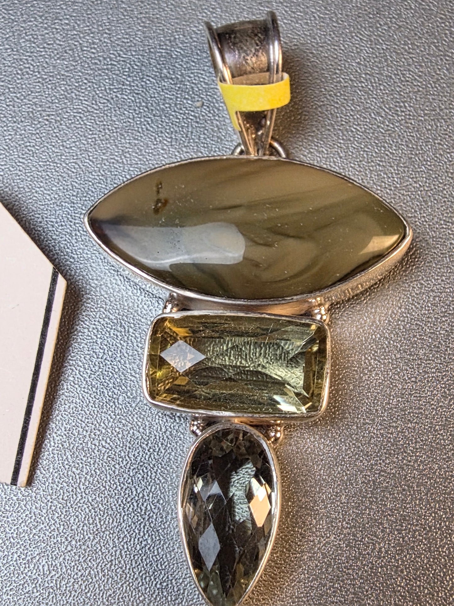 Lemon Smokey Quartz and Crystal Pendant With Vintage Faceted Briolette Sterling Silver 925 Tiered Drop Earrings