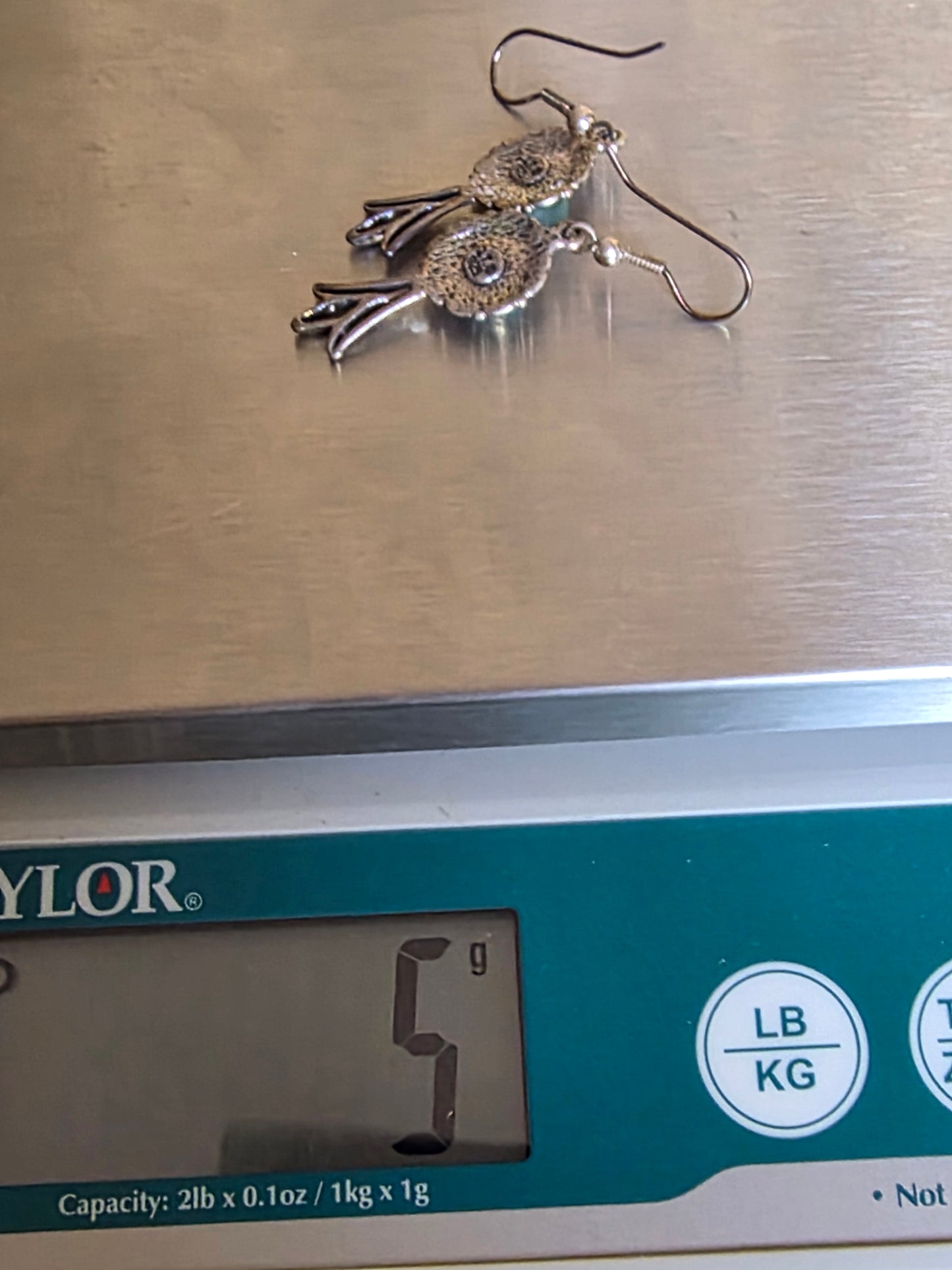 Southwest Sterling Silver Turquoise Earrings w Steel Wires 5 grams.