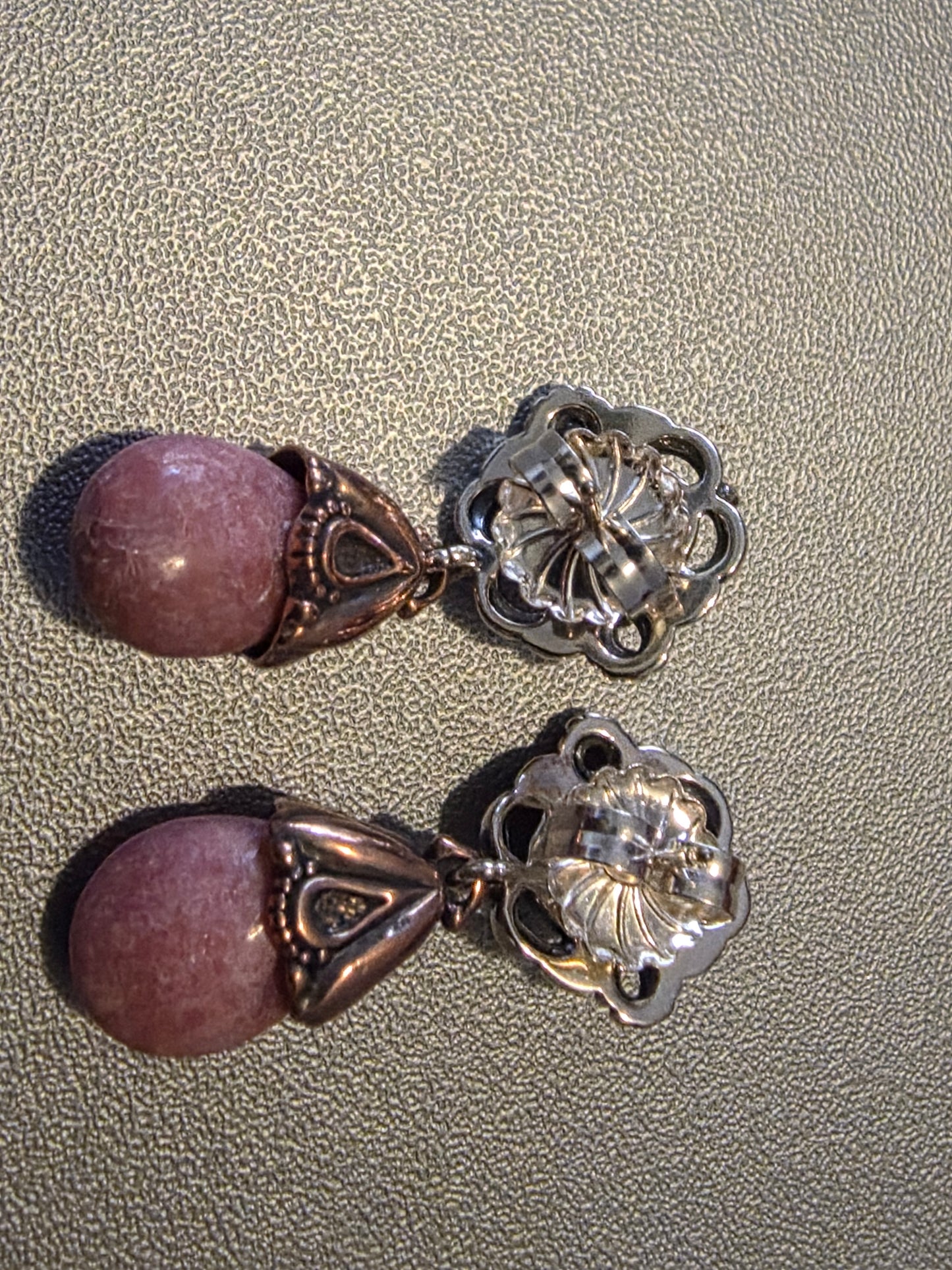 Vintage Carolyn Pollack Relios Oxidized 925 Sterling Silver & Brass Rhodonite Dangle Earrings