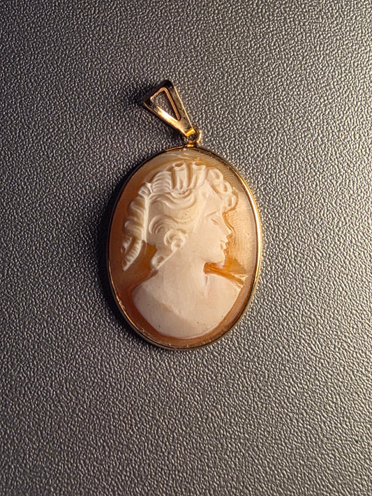 Vintage 14k Yellow Gold Oval Shaped Genuine Carved Shell Cameo