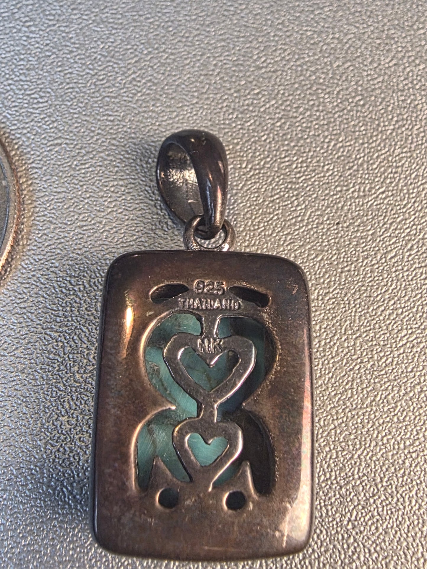 Green Copper Turquoise Pendant Necklace Sterling Silver Jewelry Rectangle Charm