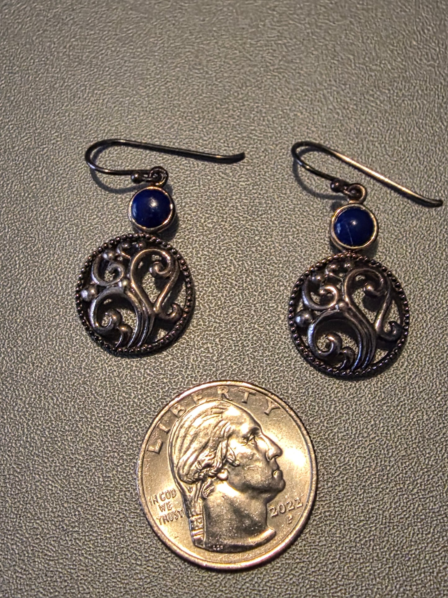 Blue Lapis Accented Circle 925 Sterling Silver Dangle Earrings