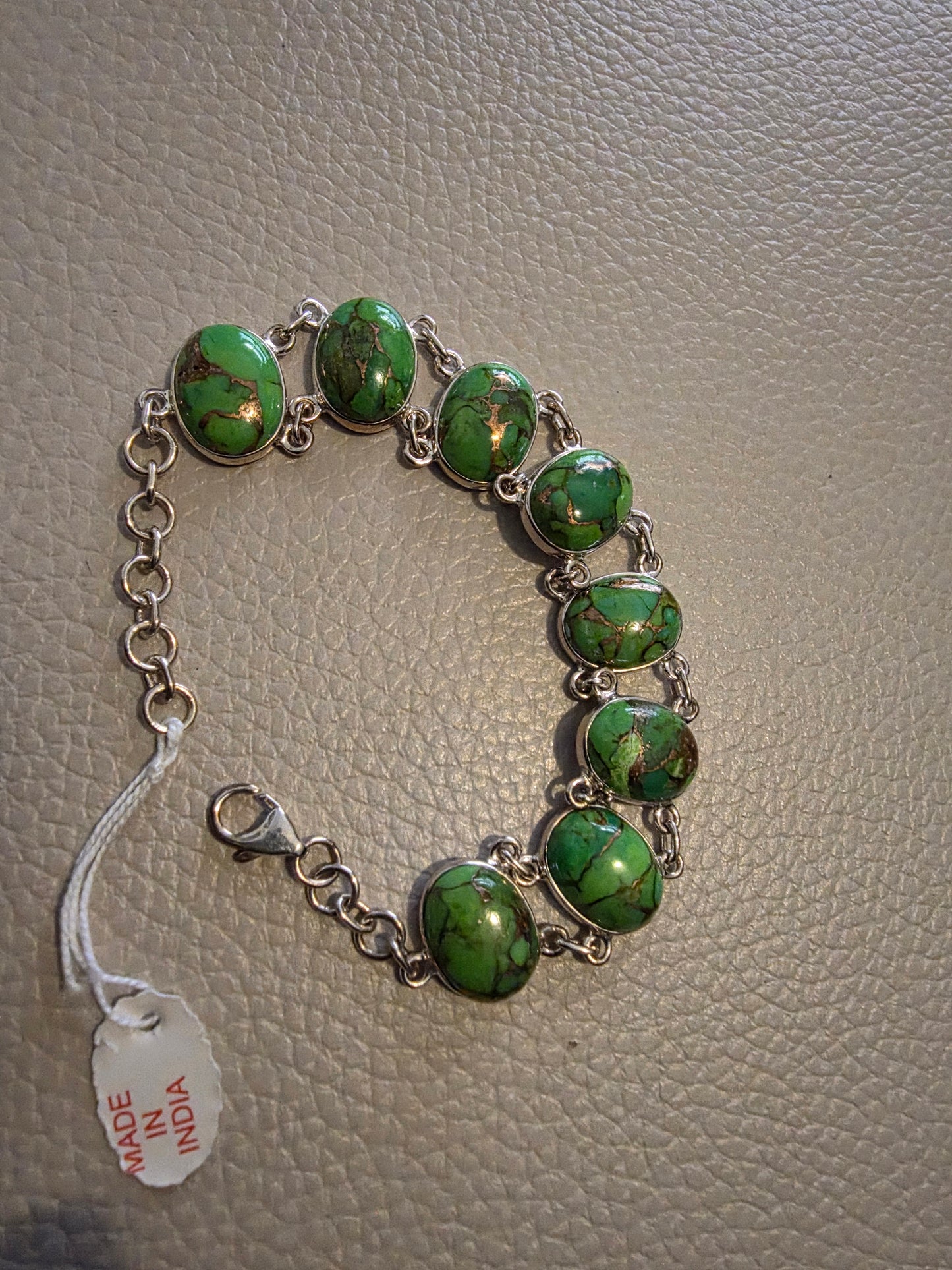 Green Copper Turquoise Sterling Silver Gemstone Bracelet