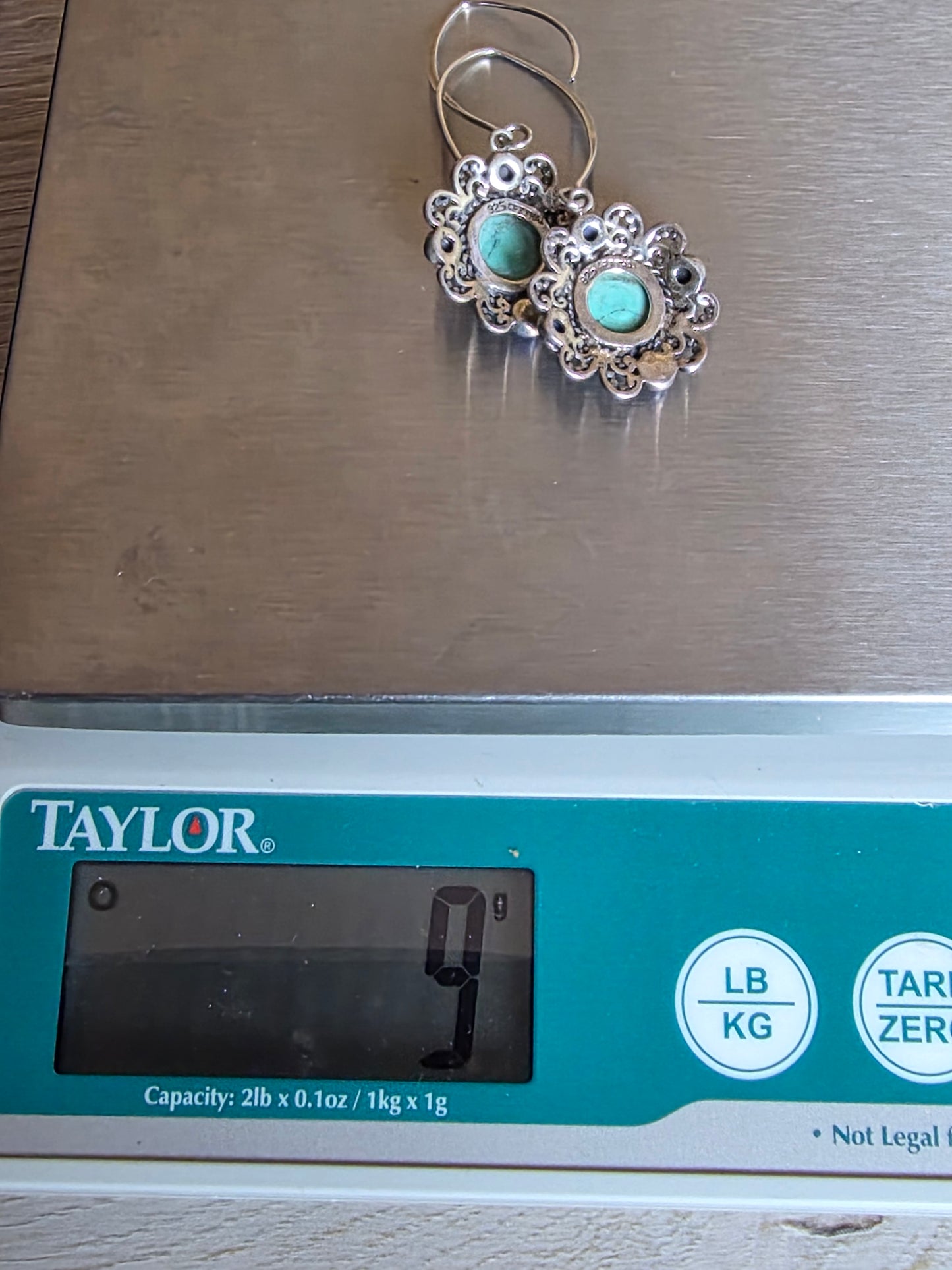 Turquoise Dangle Earrings in Vintage Silver Finish
