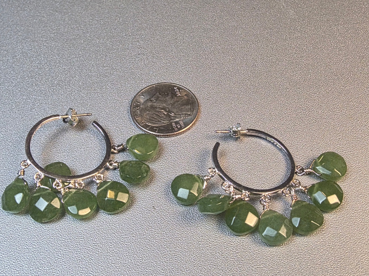 Sterling Silver 925 Peridot Briolette Beaded Hoop Dangle Earrings