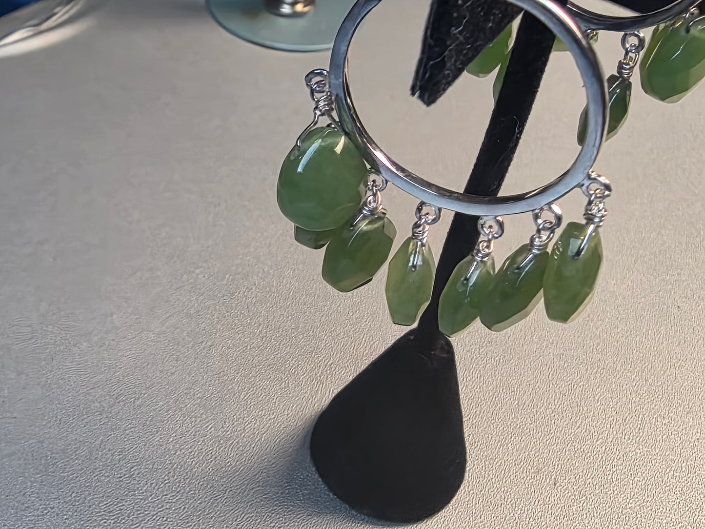 Sterling Silver 925 Peridot Briolette Beaded Hoop Dangle Earrings