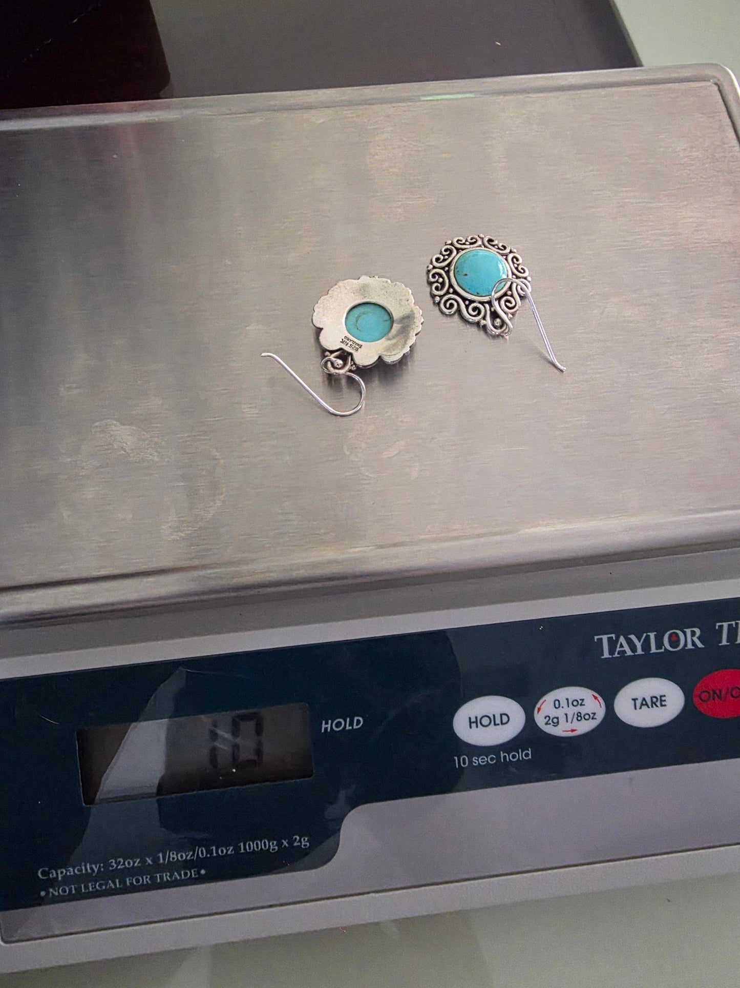 Turquoise Round Shape Dangle Earrings - Turquoise Sterling Silver Drop Earrings