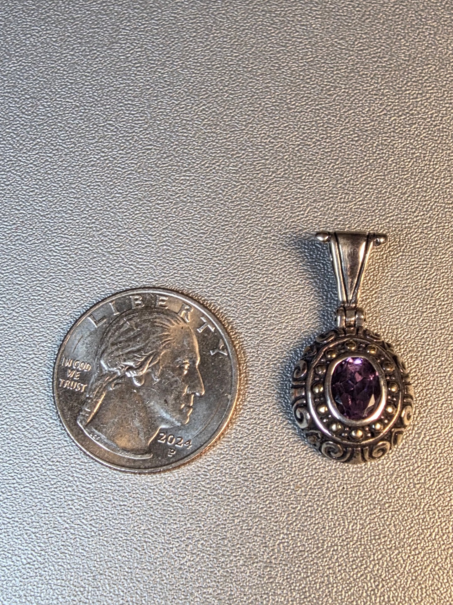 Sterling Amethyst Pendant Stamped SGF, Great Quality With Intricate Silverwork