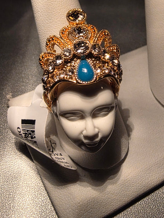 JTV Off Park Collection Carved Face Ring White Crystal Turquoise & White