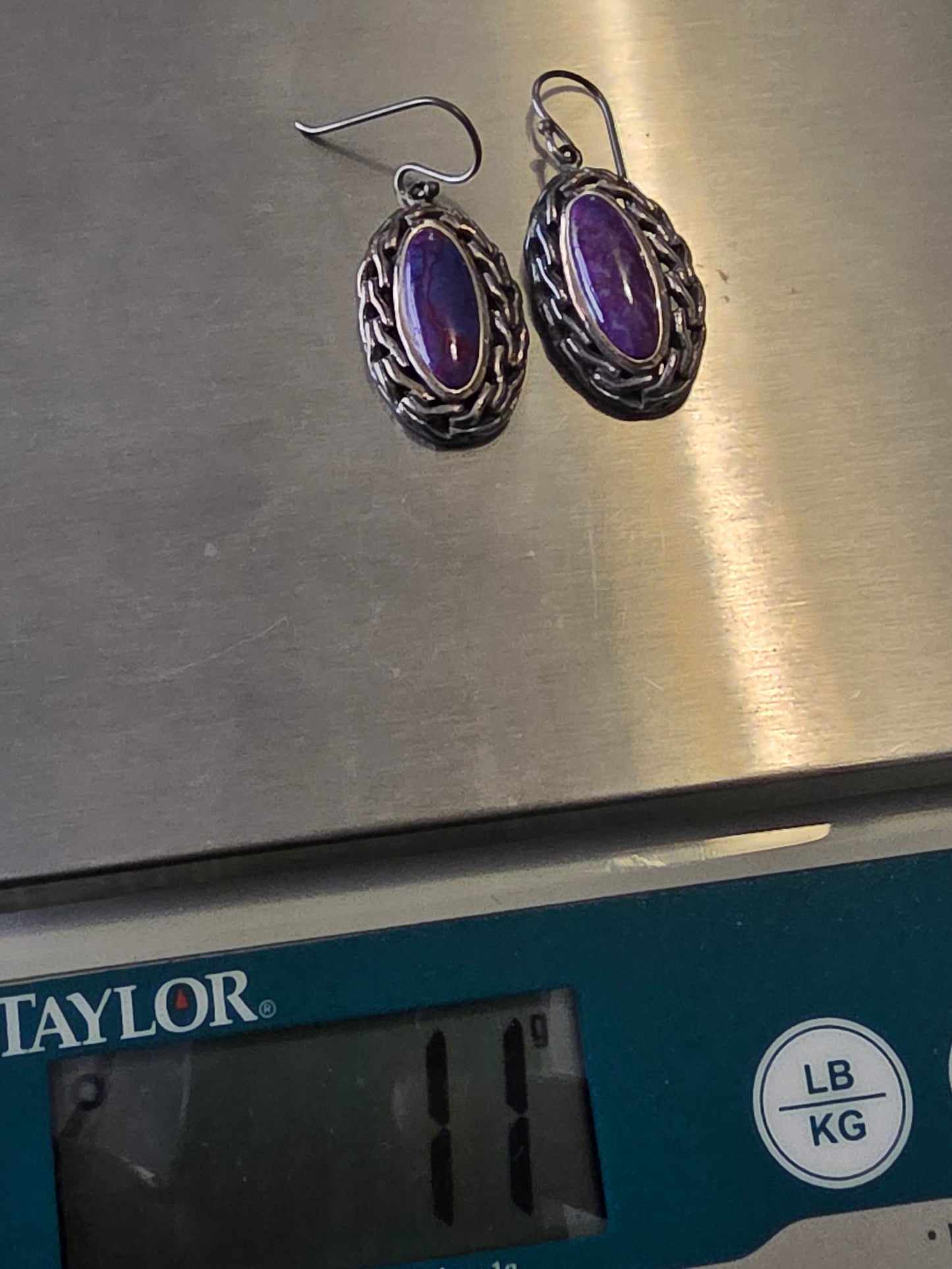925 Sterling Silver NK Thailand Vintage Purple Turquoise Earrings.