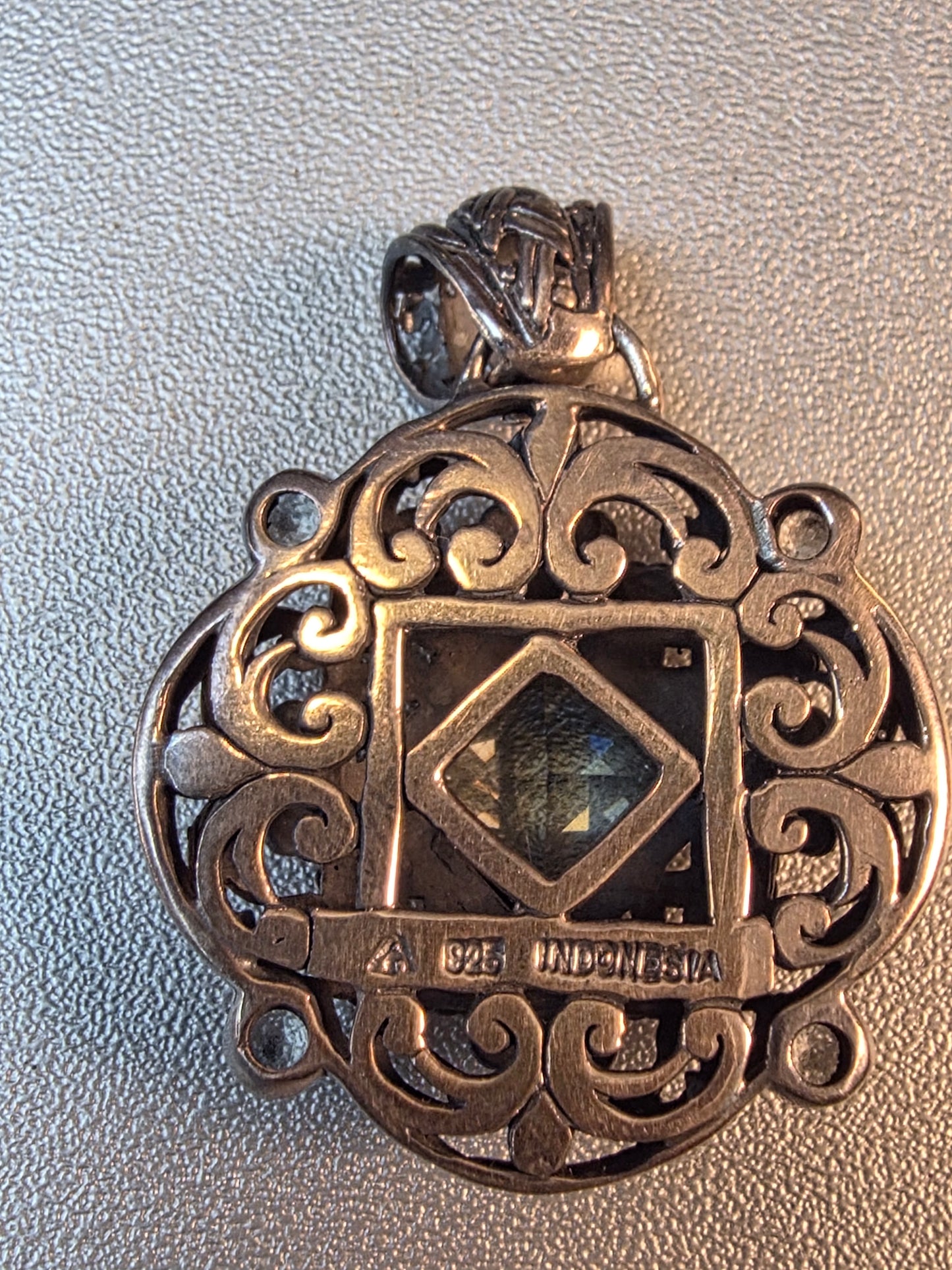 Vintage Silver 925 Pendant And Ring Set Aquamarine Ornate