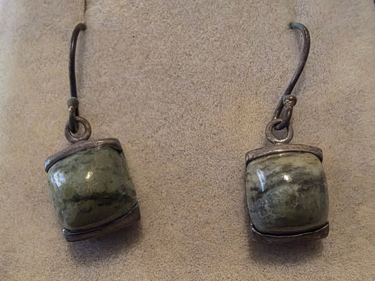 Vintage Ireland Connemara Marble Sterling Silver 925 Shamrock Dangle Earrings