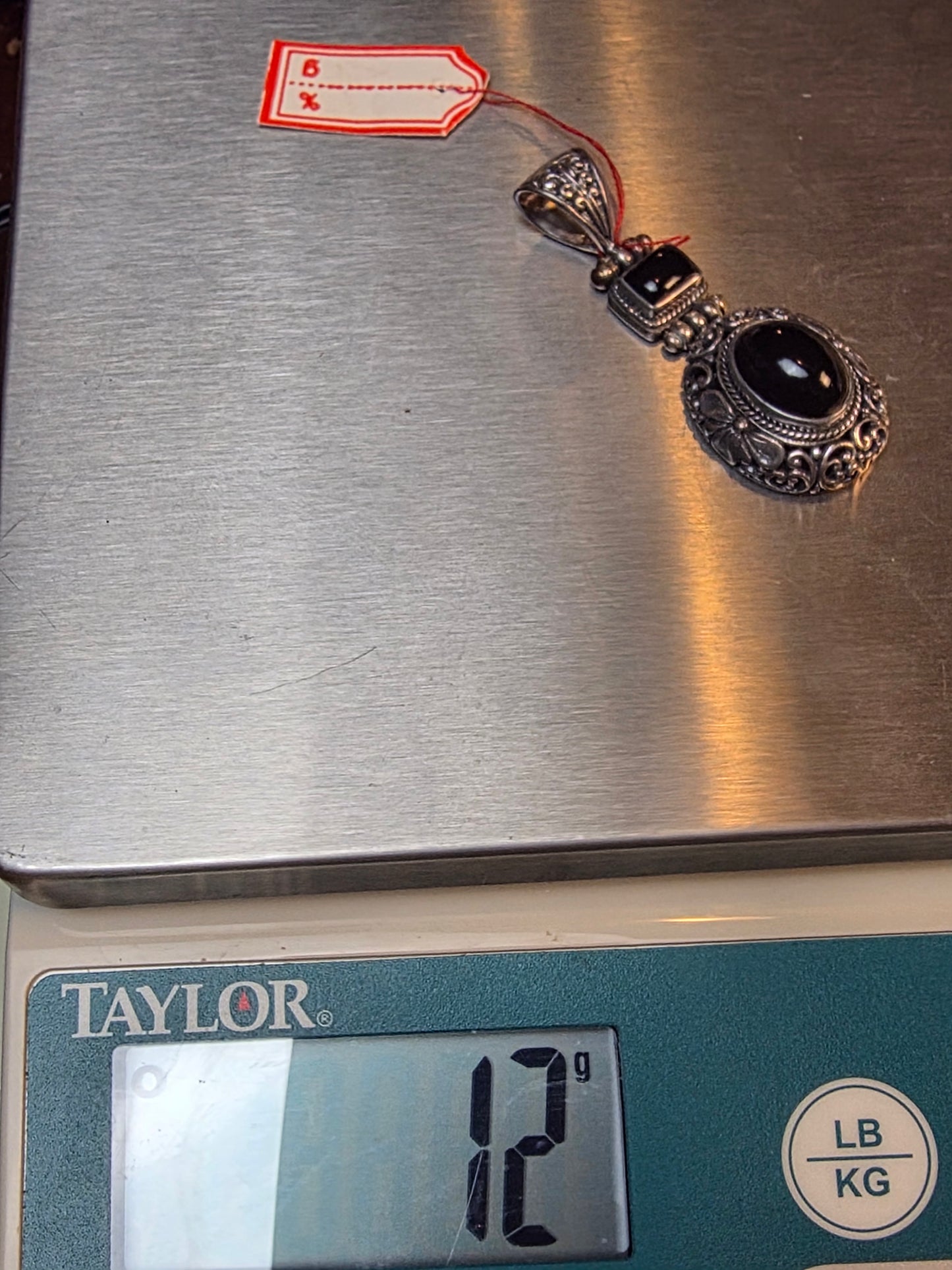 Black Onyx Two Stone Ornate Hinged 925 Sterling Silver Pendant