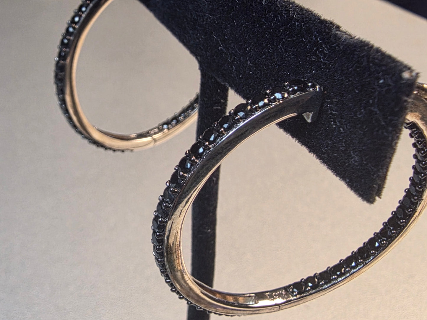 Black Diamond Hoop Earrings Sterling silver Large Hinged Wide Hoop Earrings