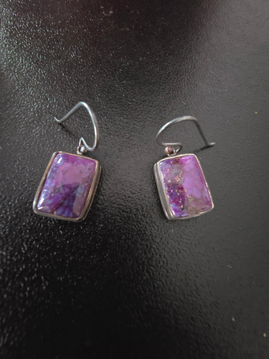 Vintage Sterling Silver Mottled Purple Jasper Pierced Earrings 6.9g 31x12.3mm