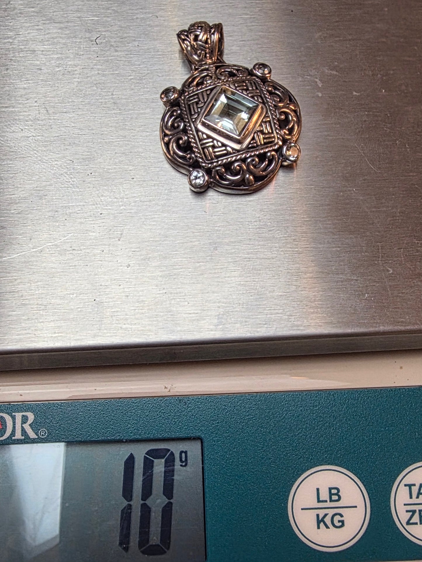 Vintage Silver 925 Pendant And Ring Set Aquamarine Ornate