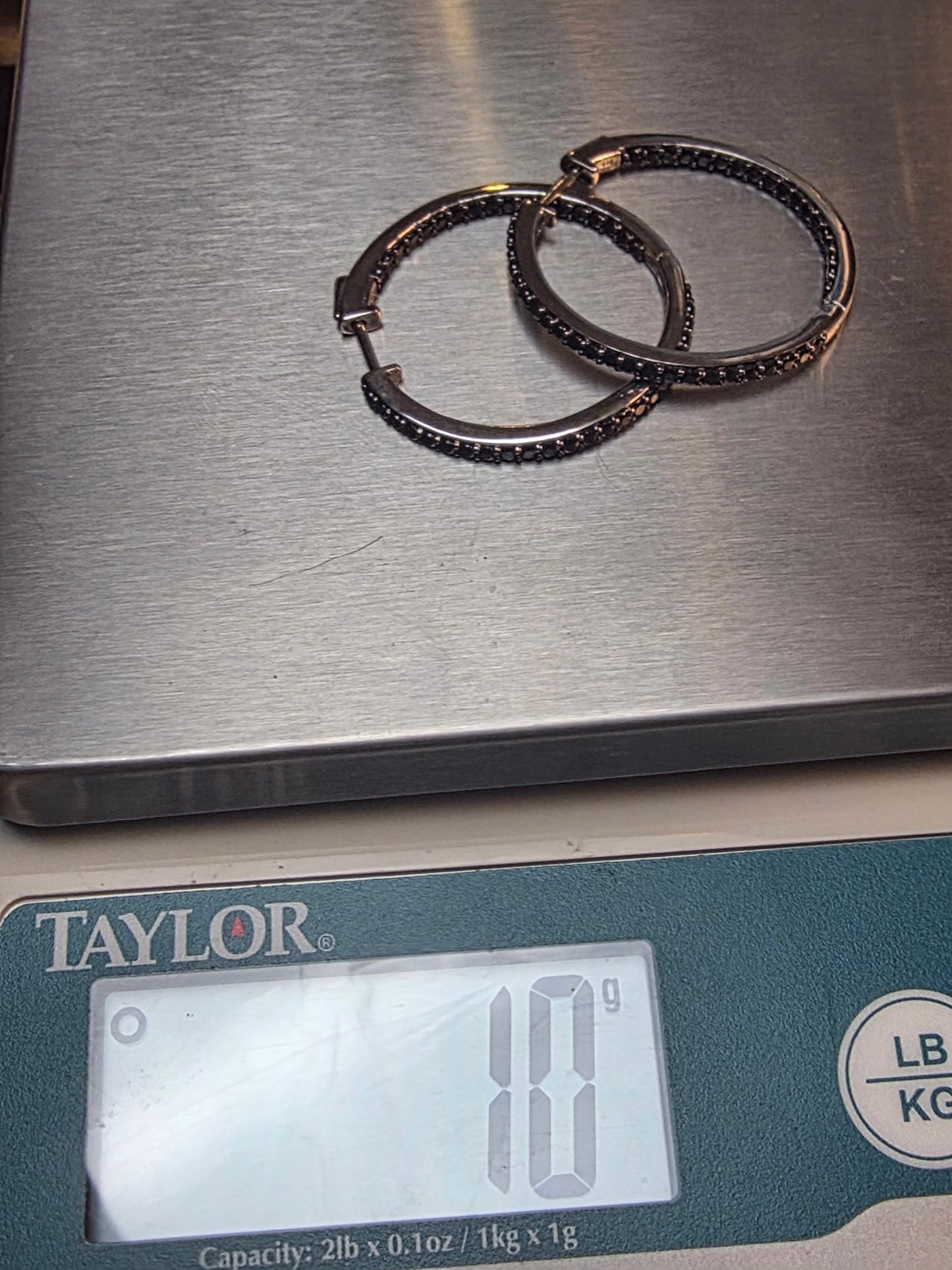 Black Diamond Hoop Earrings Sterling silver Large Hinged Wide Hoop Earrings