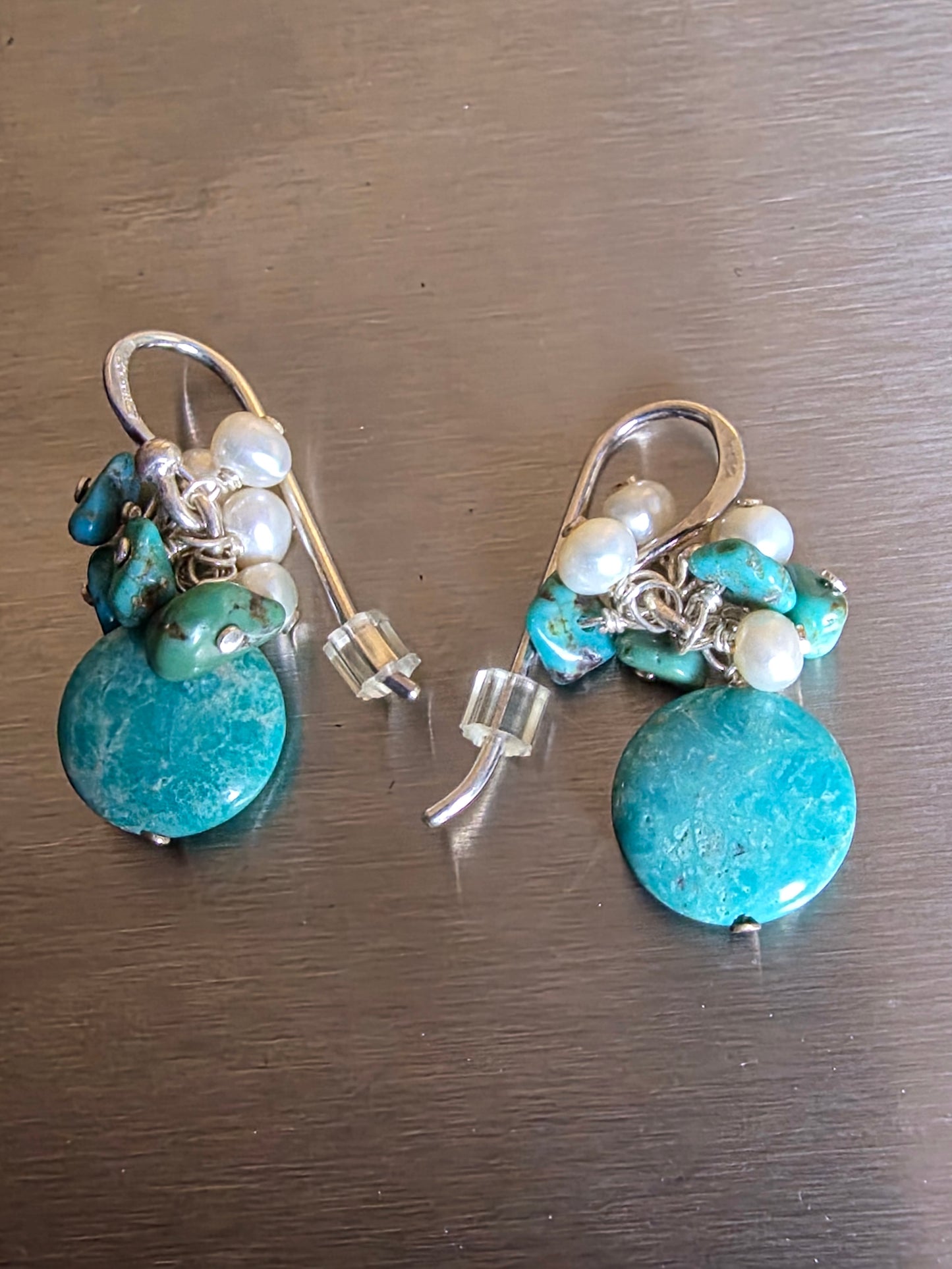 Vintage Sterling Silver Turquoise Nuggets Screwback Earrings