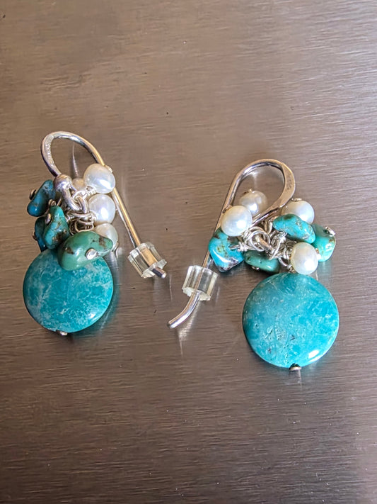 Vintage Sterling Silver Turquoise Nuggets Screwback Earrings