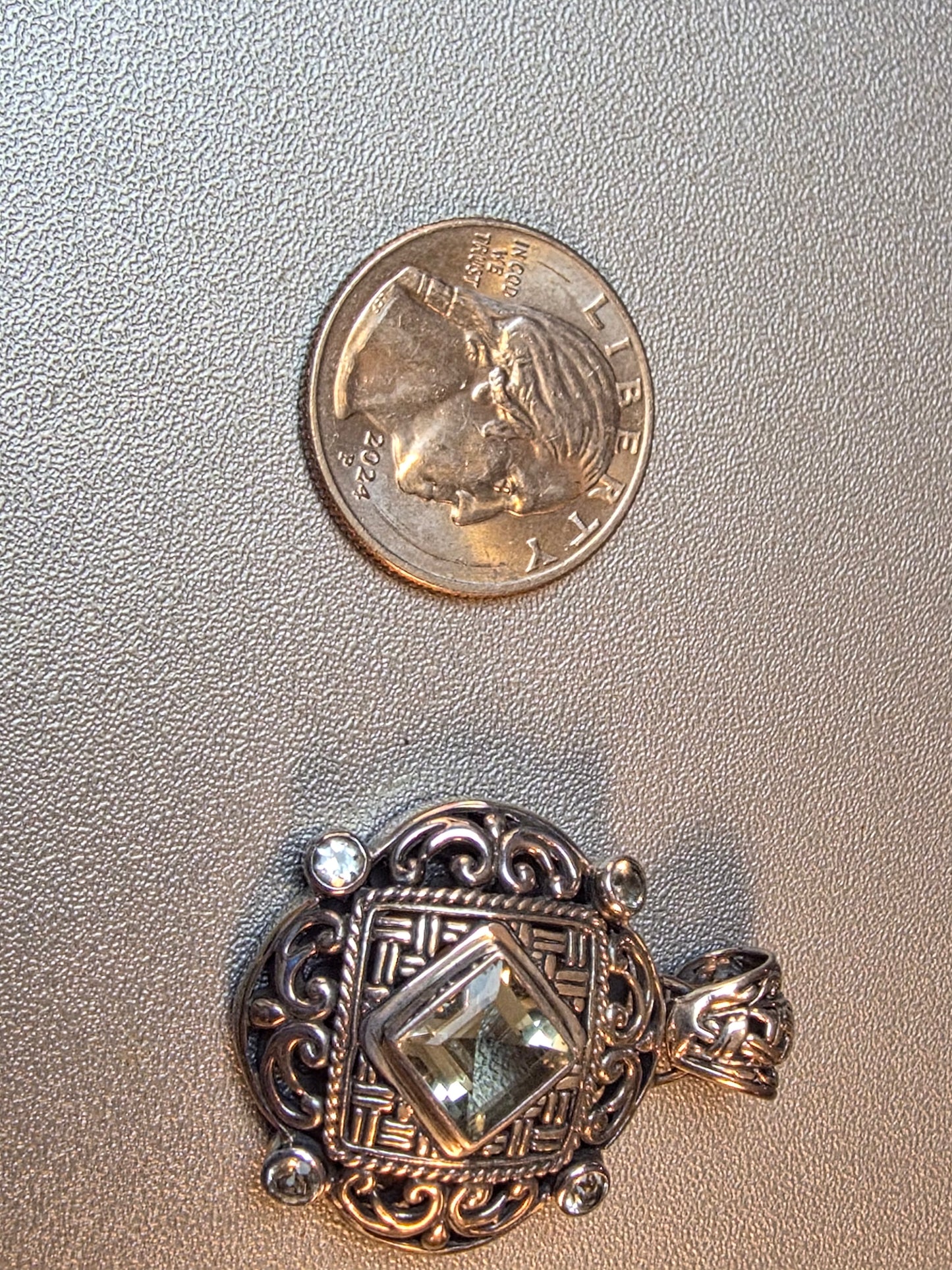 Vintage Silver 925 Pendant And Ring Set Aquamarine Ornate