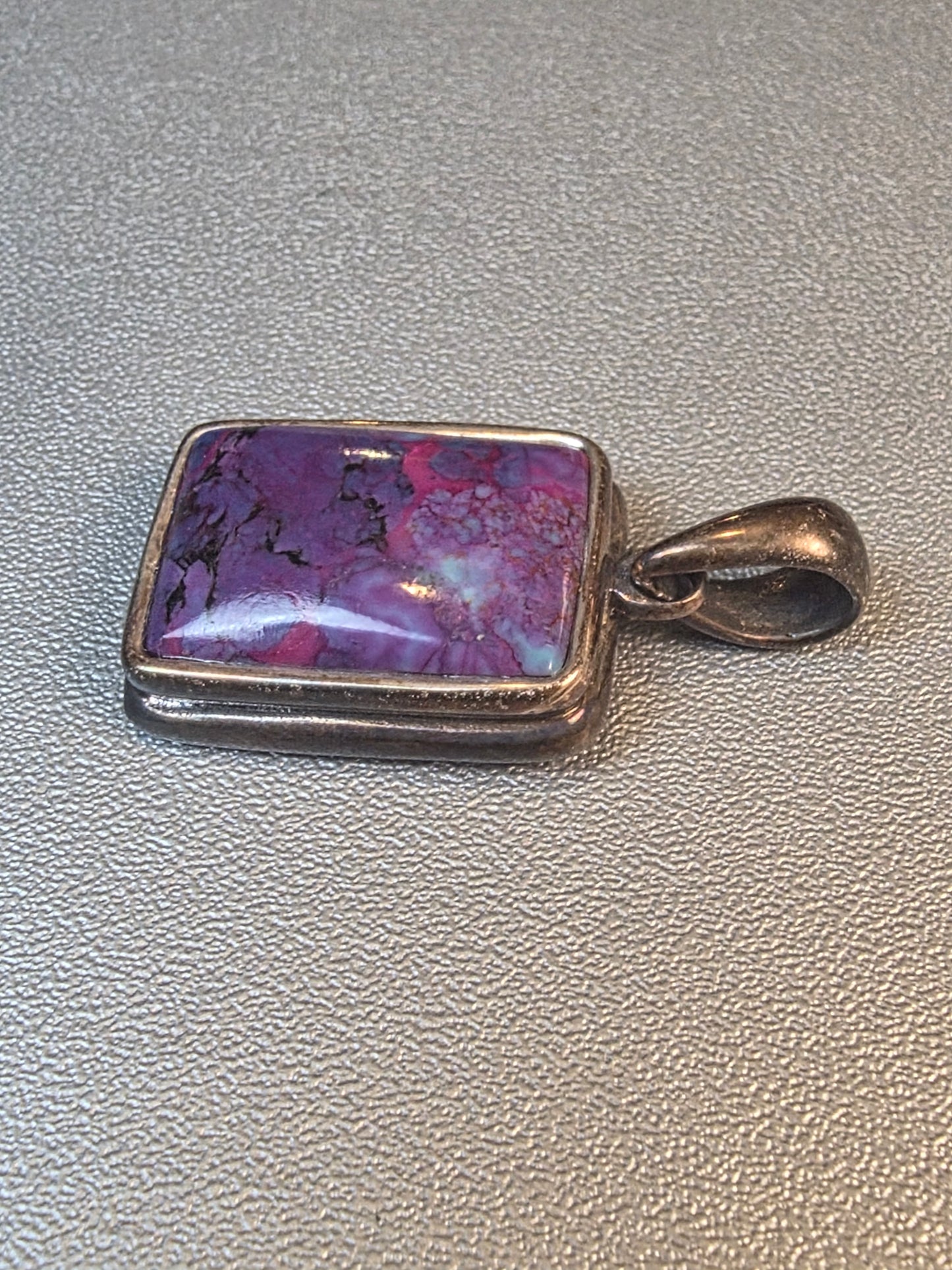 Purple Copper Turquoise Pendant Necklace Sterling Silver Jewelry Rectangle Charm