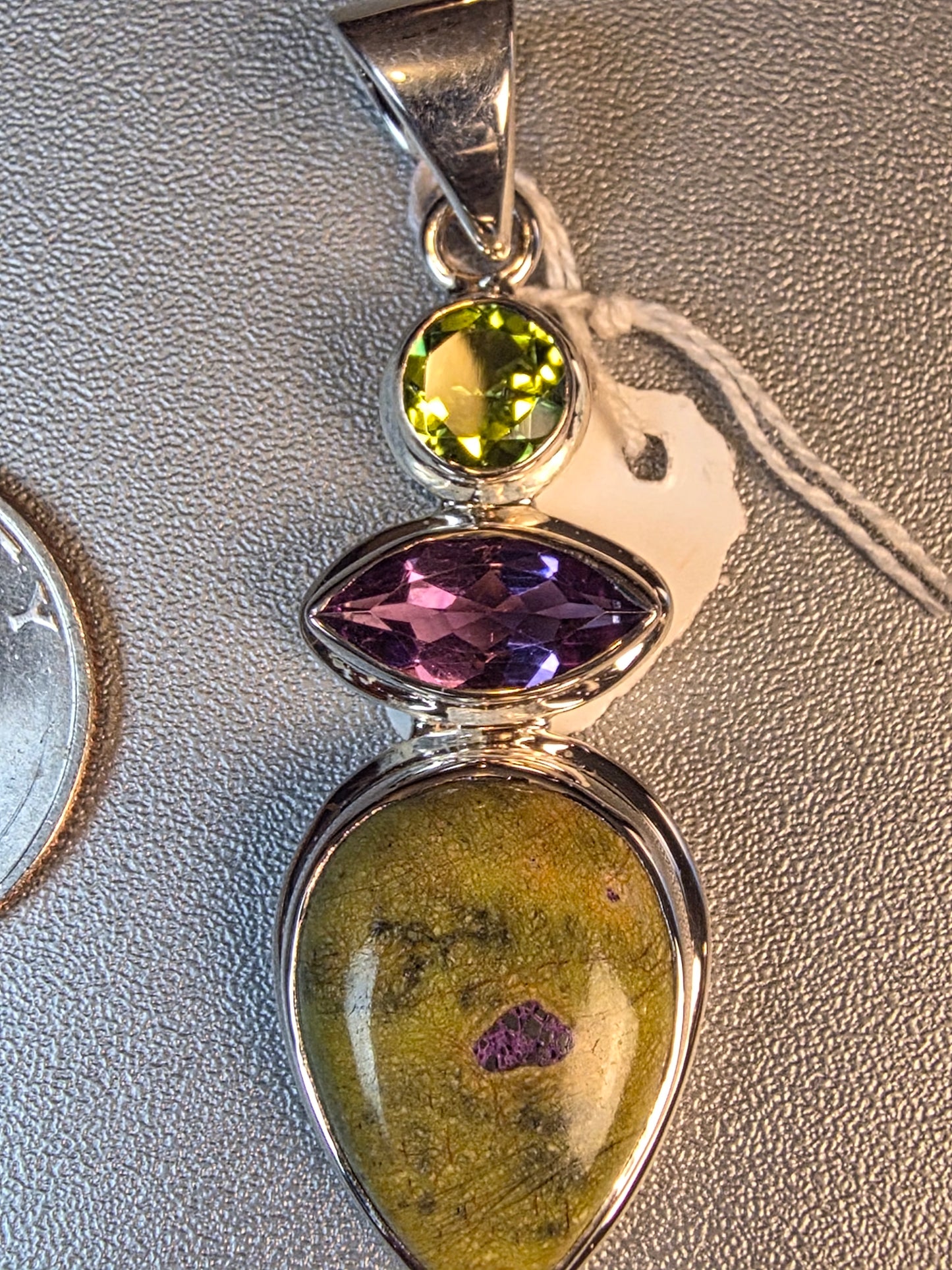 925 Sterling Silver Atlantisite Amethyst Peridot Gemstones Statement Pendant