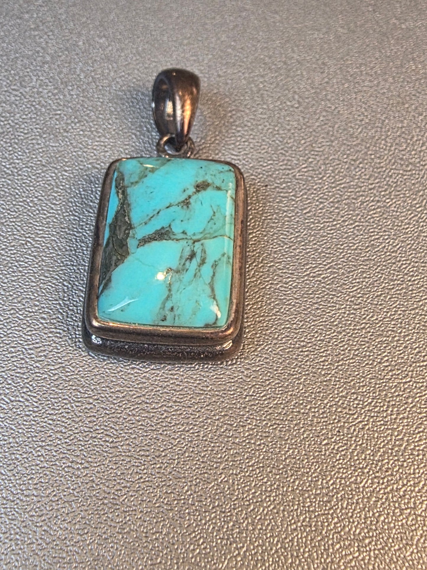 Green Copper Turquoise Pendant Necklace Sterling Silver Jewelry Rectangle Charm