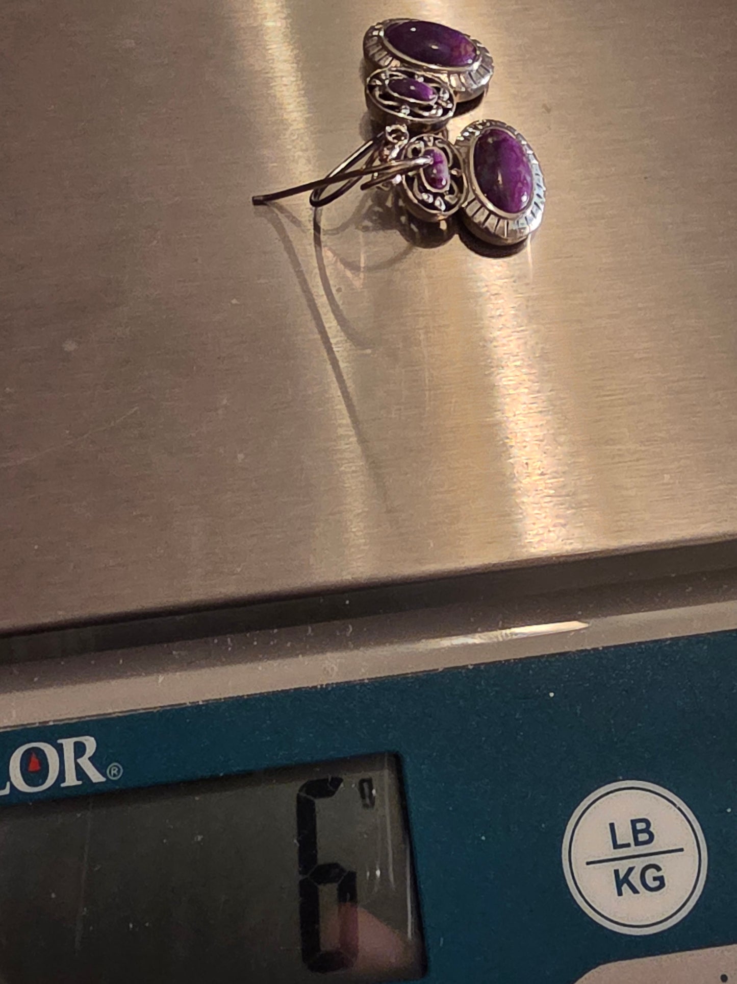 Vintage Purple Copper Turquoise 925 Sterling Silver Earrings