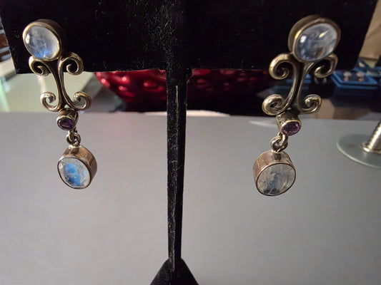 VIntage 925 Sterling Silver Earrings Moon stones/ametyst by NB nicky butler