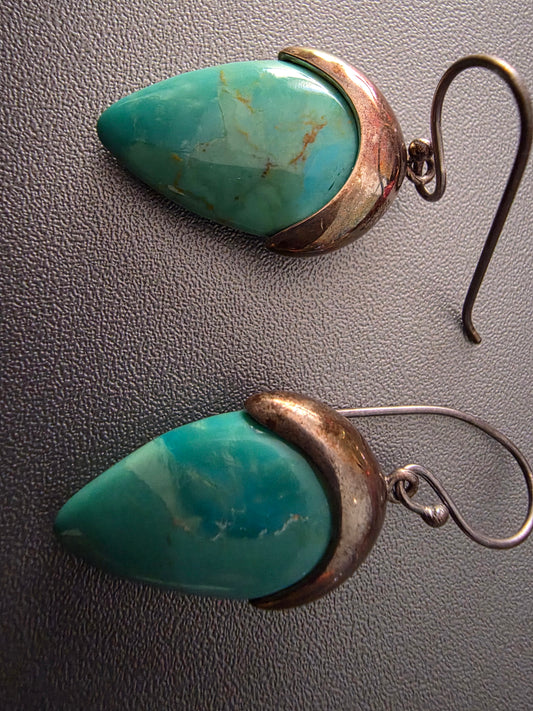 Vintage Thailand 925 Sterling Silver Turquoise Teardrop Dangle Earrings