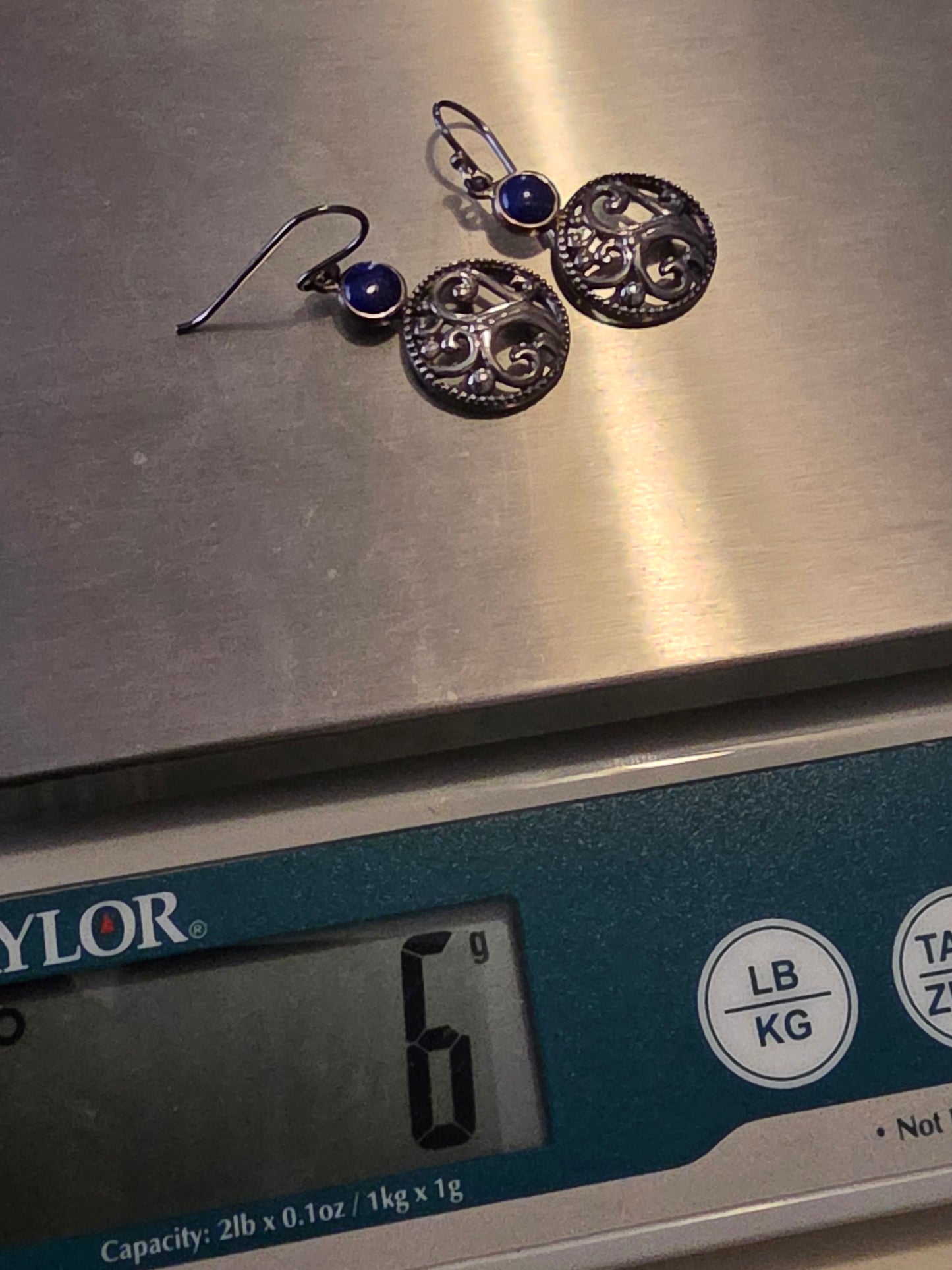 Blue Lapis Accented Circle 925 Sterling Silver Dangle Earrings