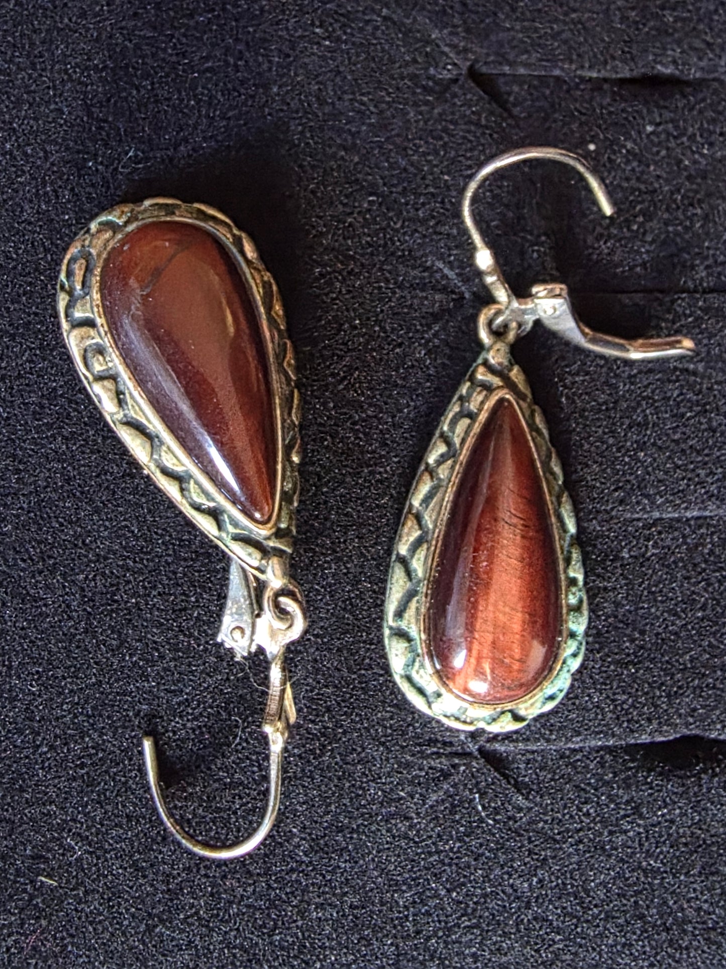 Vintage Whitney Kelly WK Red Tigers Eye Sterling Silver Earrings