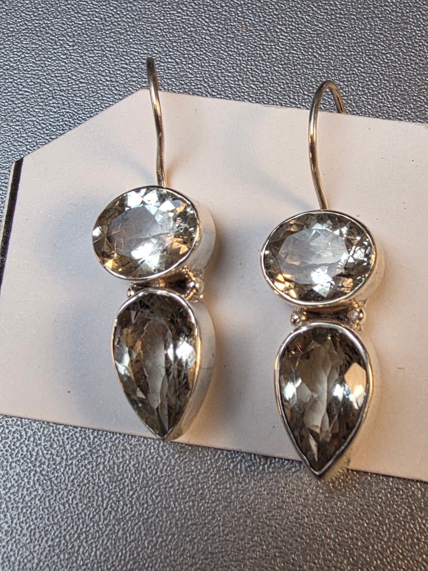 Lemon Smokey Quartz and Crystal Pendant With Vintage Faceted Briolette Sterling Silver 925 Tiered Drop Earrings