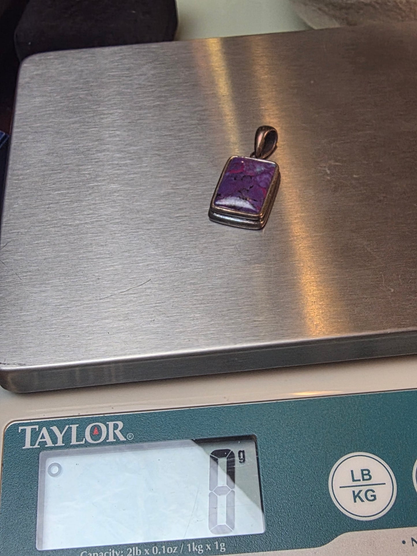 Purple Copper Turquoise Pendant Necklace Sterling Silver Jewelry Rectangle Charm