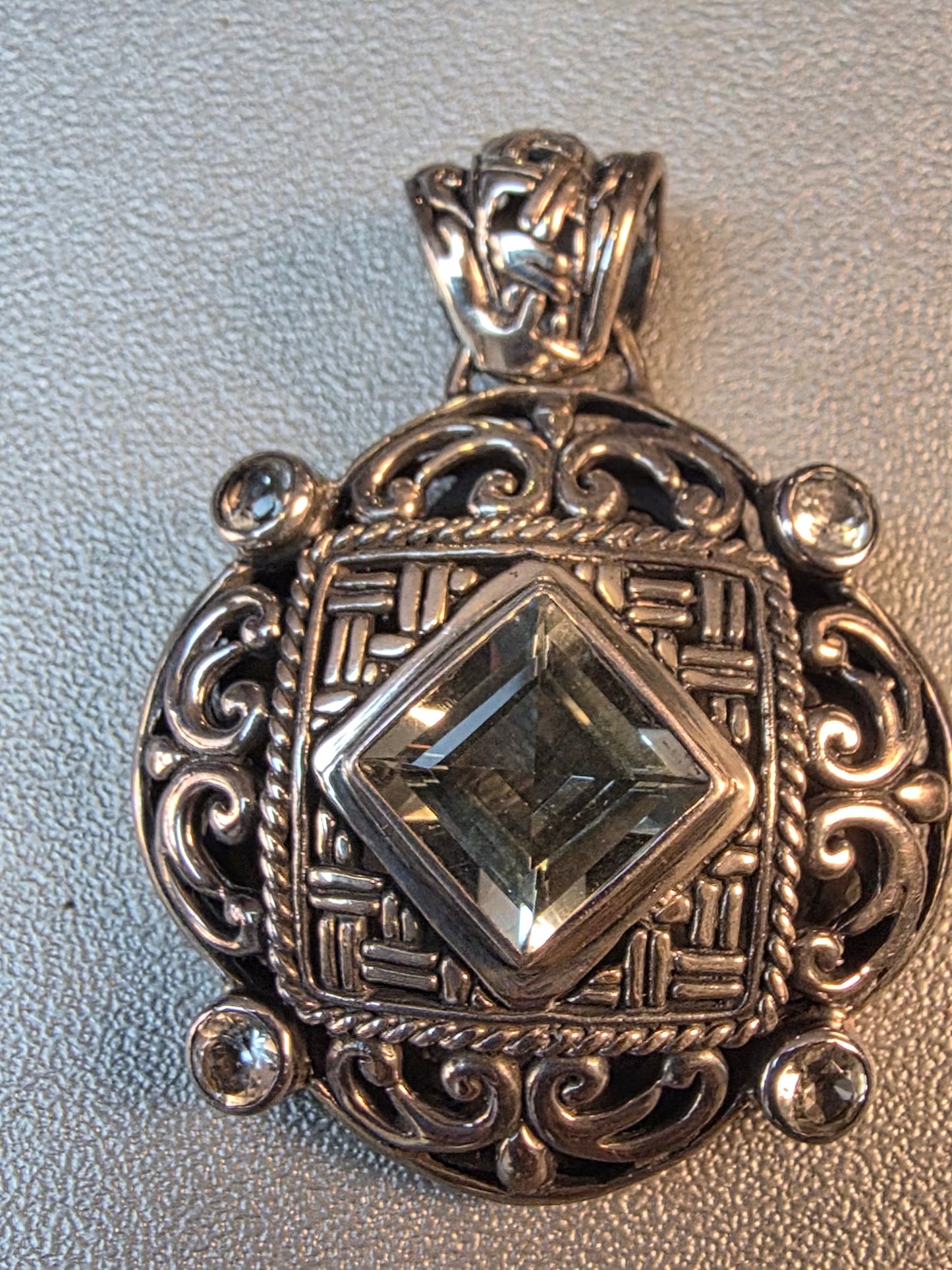 Vintage Silver 925 Pendant And Ring Set Aquamarine Ornate