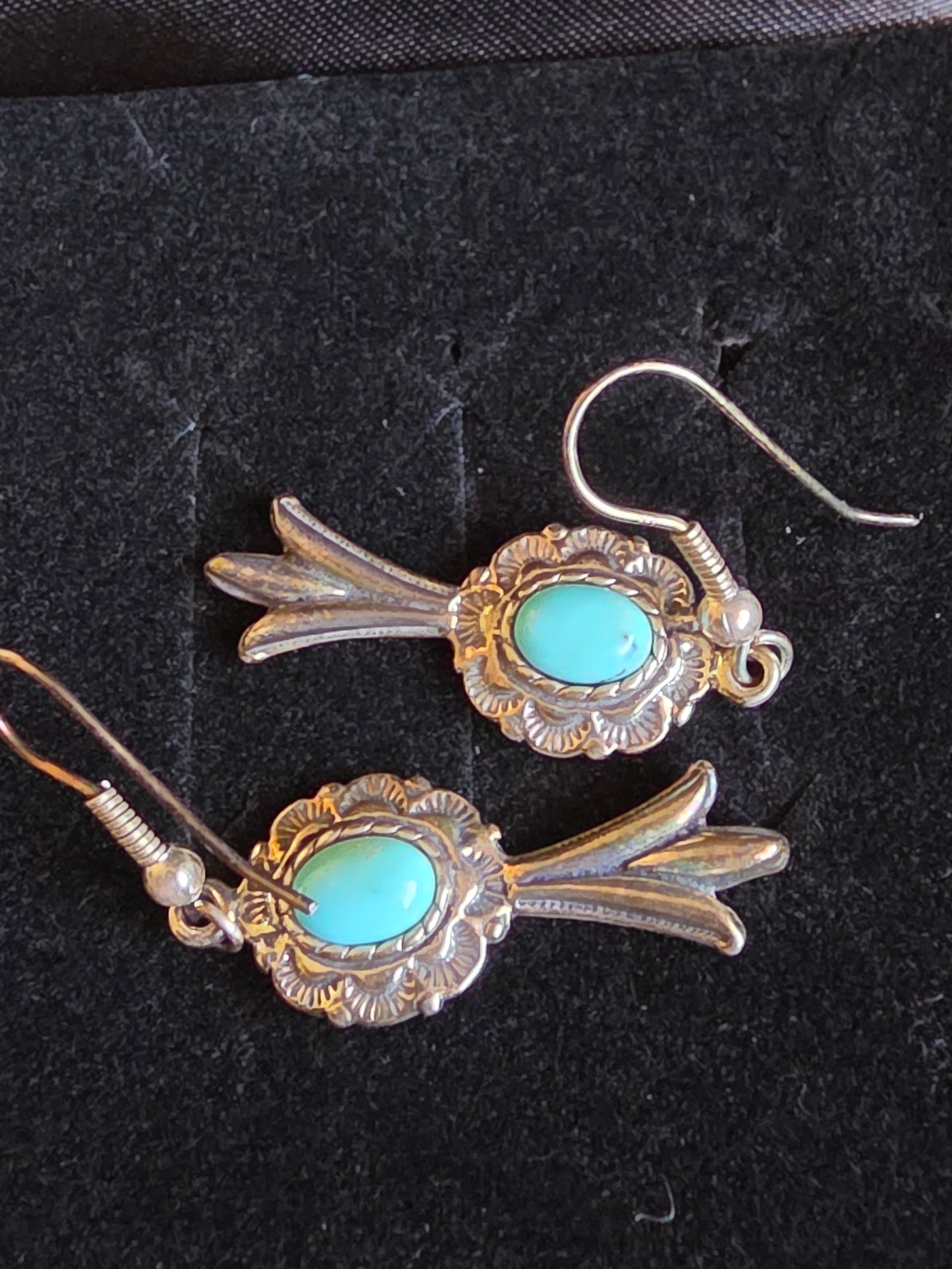 Southwest Sterling Silver Turquoise Earrings w Steel Wires 5 grams.